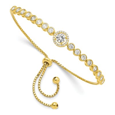 Gold-Plated Sterling Silver CZ Halo Adjustable Bracelet