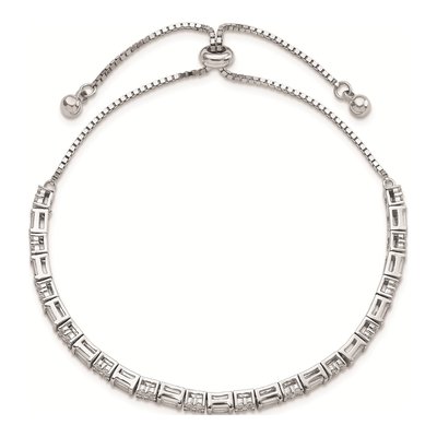 Sterling Silver CZ Adjustable Box Bracelet – view 4