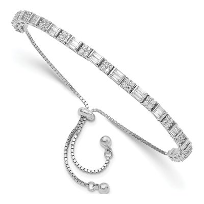 Sterling Silver CZ Adjustable Box Bracelet