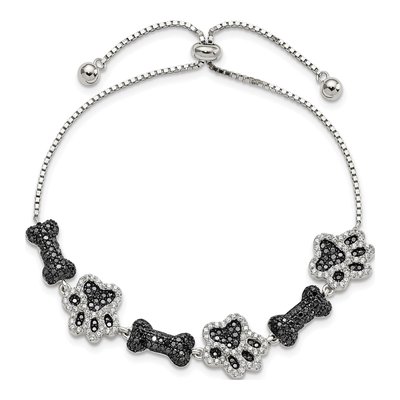 Sterling Silver CZ Paw Print Dog Bone Bracelet – view 4