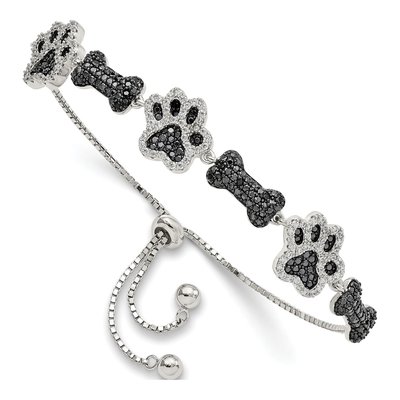 Sterling Silver CZ Paw Print Dog Bone Bracelet