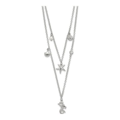 Sterling Silver CZ Pearl Beach Theme 2-Strand Necklace – view 3