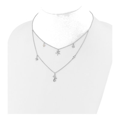 Sterling Silver CZ Pearl Beach Theme 2-Strand Necklace – view 5