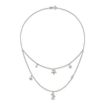 Sterling Silver CZ Pearl Beach Theme 2-Strand Necklace – view 6