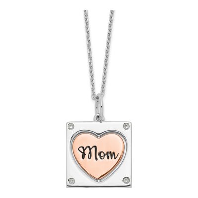 Sterling Silver MOM LOVE Spinning Heart Pendant Necklace