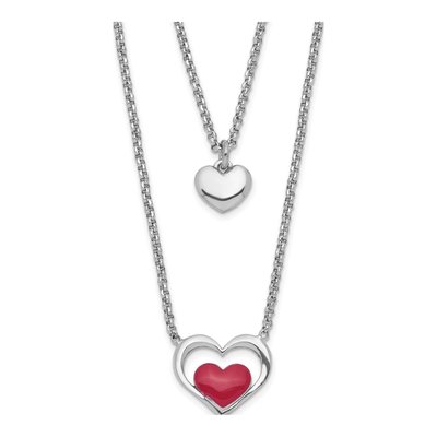 Sterling Silver Enamel Heart 2-Strand Pendant Necklace