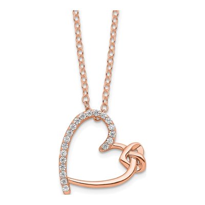 Rose Gold-Plated Sterling Silver CZ Heart Pendant Necklace