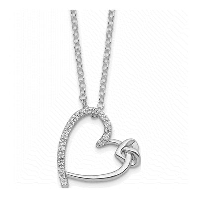 Sterling Silver CZ Heart Pendant Necklace