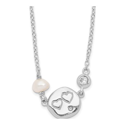 Sterling Silver CZ Pearl Heart Pendant Necklace