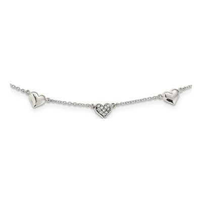 Sterling Silver Antiqued CZ Heart Pendant Necklace
