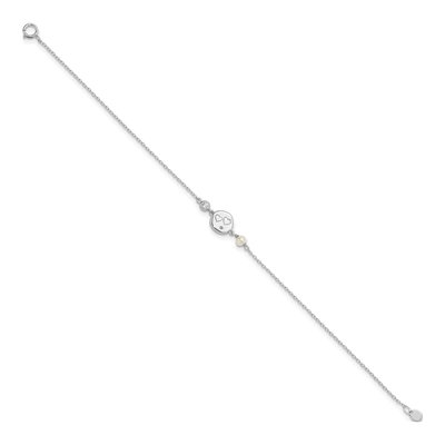 Sterling Silver Freshwater Cultured Pearl & CZ Heart Station Bracelet – view 2