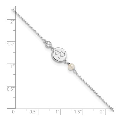 Sterling Silver Freshwater Cultured Pearl & CZ Heart Station Bracelet – view 3