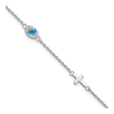 Sterling Silver CZ Cross Bracelet