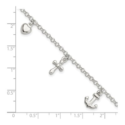 Sterling Silver Cross Anchor Heart Bracelet – view 3