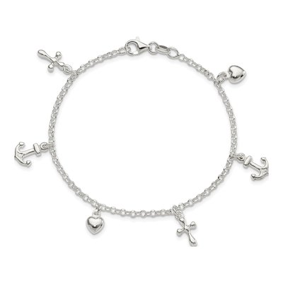 Sterling Silver Cross Anchor Heart Bracelet – view 4