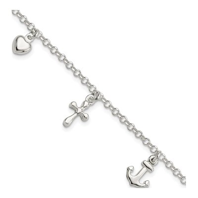Sterling Silver Cross Anchor Heart Bracelet