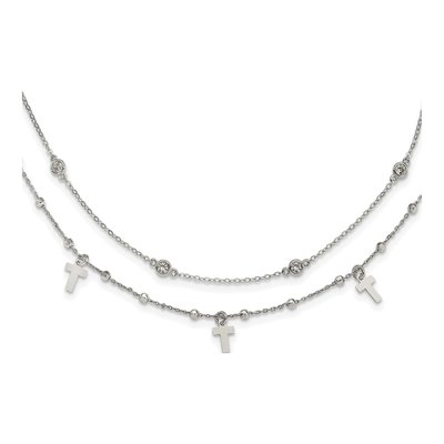 Sterling Silver CZ Cross Pendant Necklace