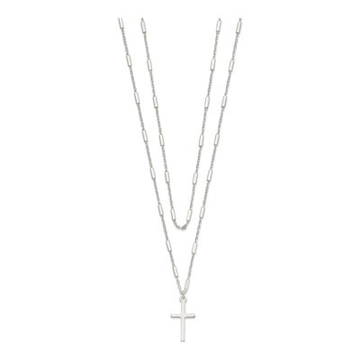 Sterling Silver Fancy Cross Double Strand Pendant Necklace – view 3