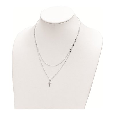 Sterling Silver Fancy Cross Double Strand Pendant Necklace – view 4