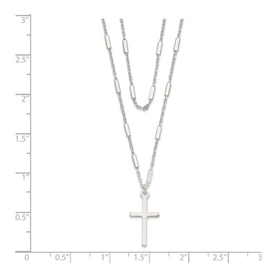 Sterling Silver Fancy Cross Double Strand Pendant Necklace – view 5