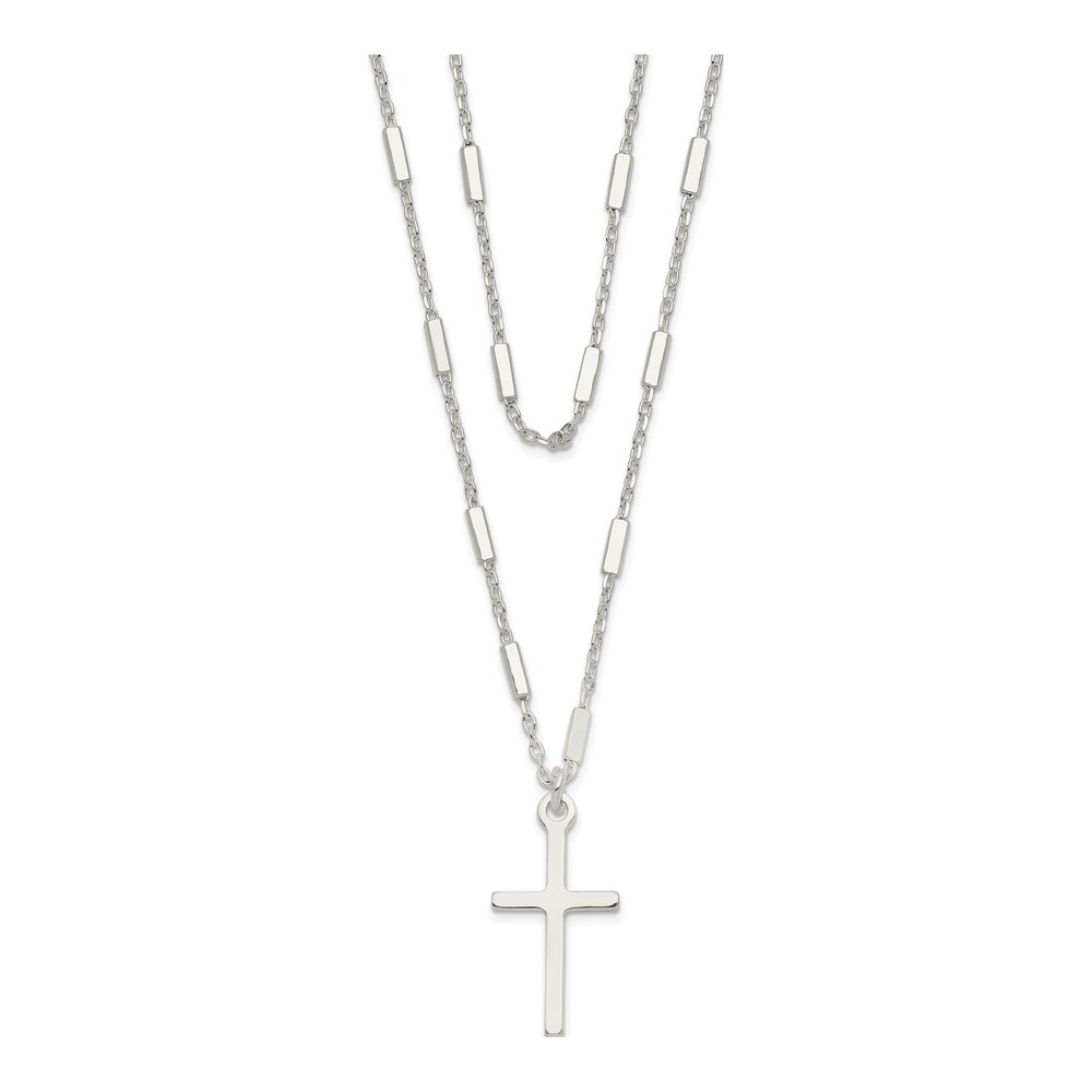 Sterling Silver Fancy Cross Double Strand Pendant Necklace