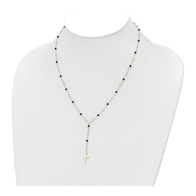 Gold-Plated Sterling Silver Onyx Beaded Cross Pendant Necklace – view 4