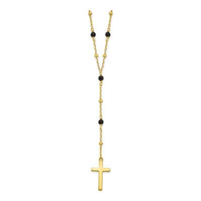 Gold-Plated Sterling Silver Onyx Beaded Cross Pendant Necklace