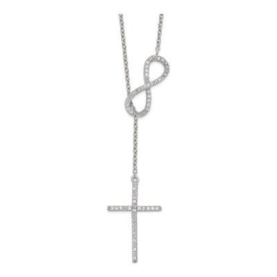 Sterling Silver CZ Cross Infinity Pendant Necklace