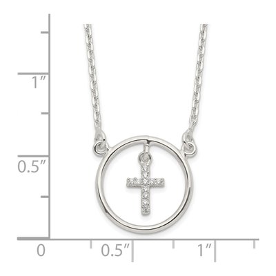 Sterling Silver CZ Cross Circle Pendant Necklace – view 3