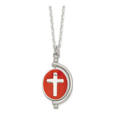 Sterling Silver Reversible Enameled Faith Cross Pendant Necklace