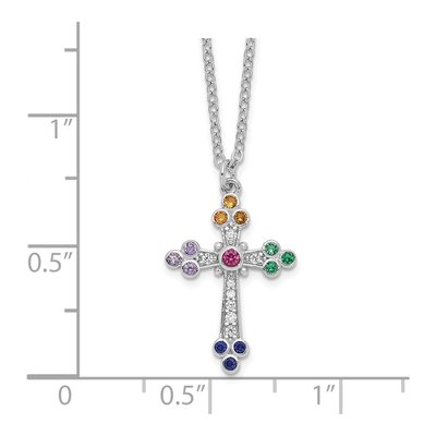 Sterling Silver CZ Multi-Color Cross Pendant Necklace – view 3