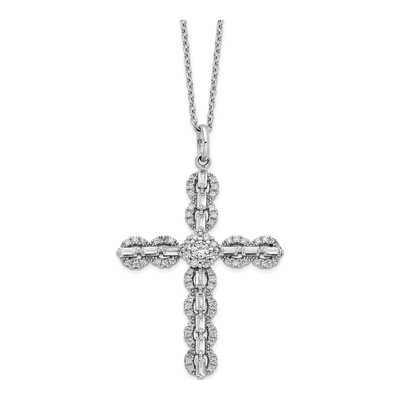 Sterling Silver CZ Cross Pendant Necklace