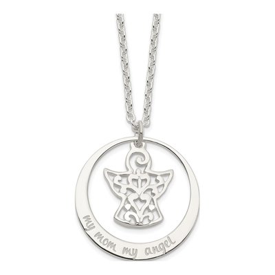 Sterling Silver My Mom Angel Pendant Necklace