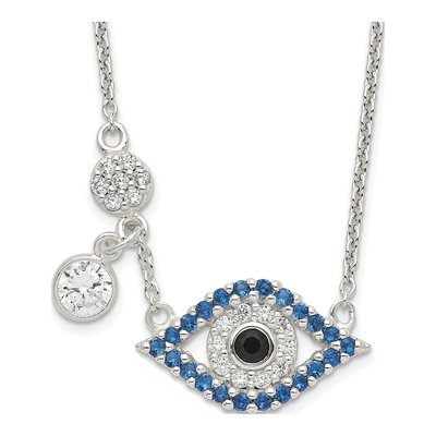 Sterling Silver CZ Evil Eye Pendant Necklace