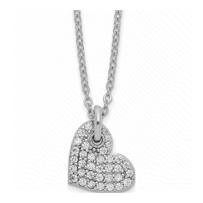 Sterling Silver CZ Heart Pendant Necklace
