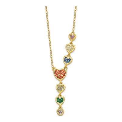 Gold-Plated Sterling Silver CZ Hearts Pendant Necklace