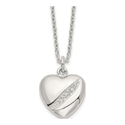 Sterling Silver CZ Heart Pendant Necklace