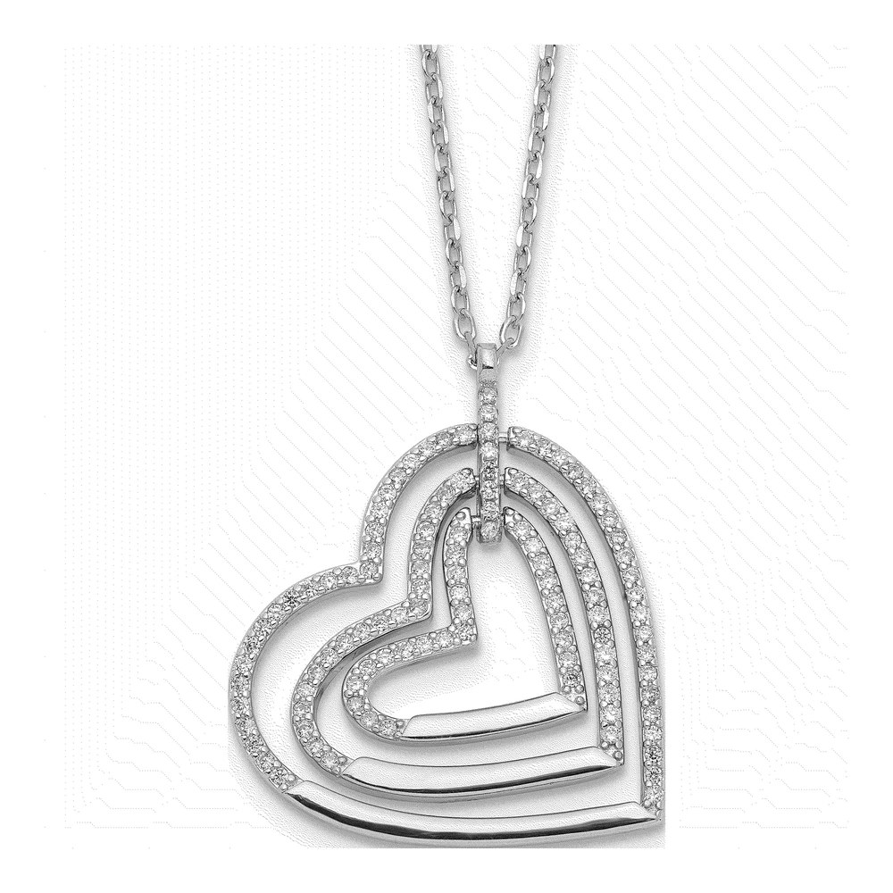 Sterling Silver CZ Triple Heart Pendant Necklace