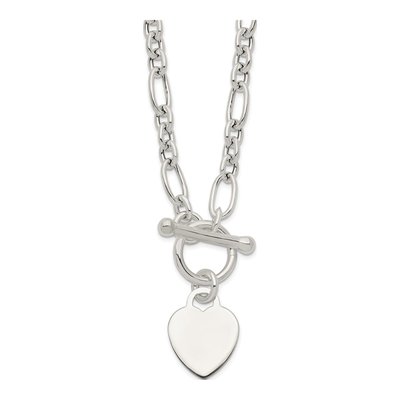Sterling Silver Heart Figaro Pendant Necklace