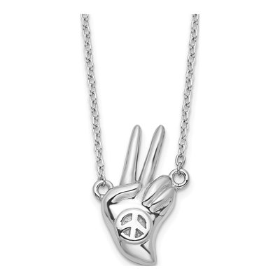 Sterling Silver Peace Sign Hand Pendant Necklace