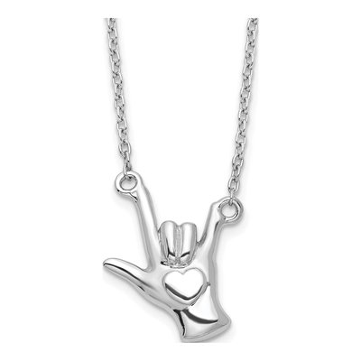 Sterling Silver 'i Love You' Hand Sign Pendant Necklace