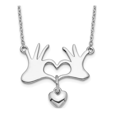 Sterling Silver Hands Heart Pendant Necklace