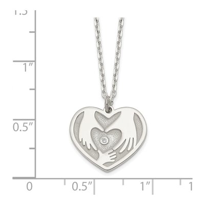 Sterling Silver CZ Hands Heart Pendant Necklace – view 3