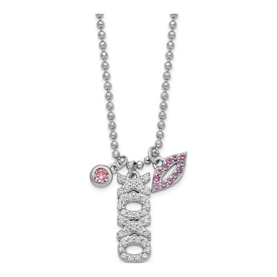Sterling Silver CZ XOXO Lips Pendant Necklace