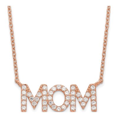 Rose Gold-Plated Sterling Silver CZ MOM Pendant Necklace