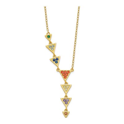 Gold-Plated Sterling Silver CZ Multicolor Pendant Necklace