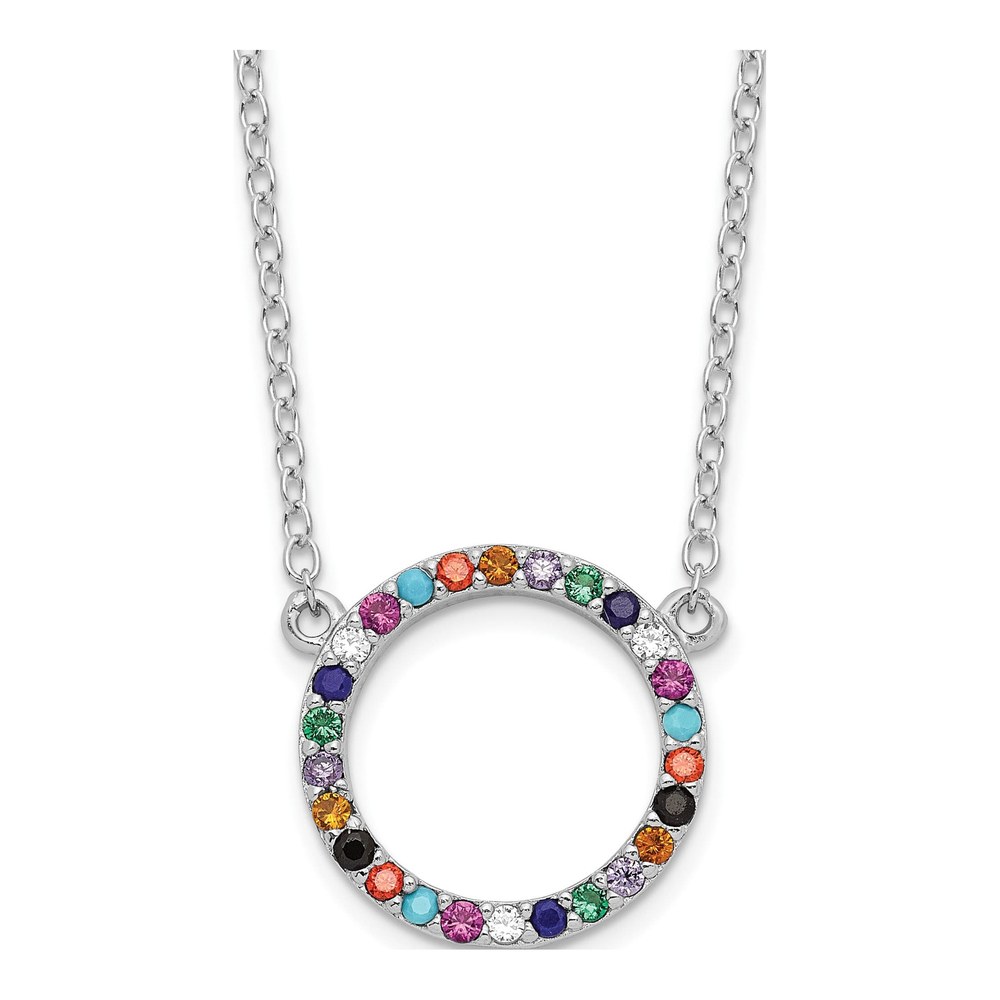 Sterling Silver CZ Multi-Color Circle Necklace