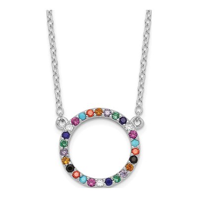 Sterling Silver CZ Multi-Color Circle Necklace
