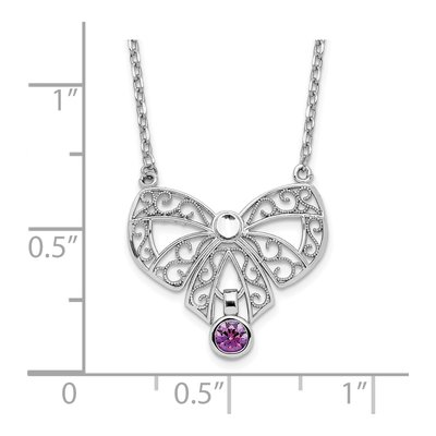 Sterling Silver CZ February Bow Birthstone Necklace – view 3