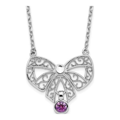 Sterling Silver CZ February Bow Birthstone Necklace